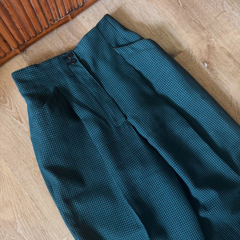 Vintage Houndstooth checkered 100% Wool High Waisted Straight Leg Trousers Sz 4 - Picture 2 of 4